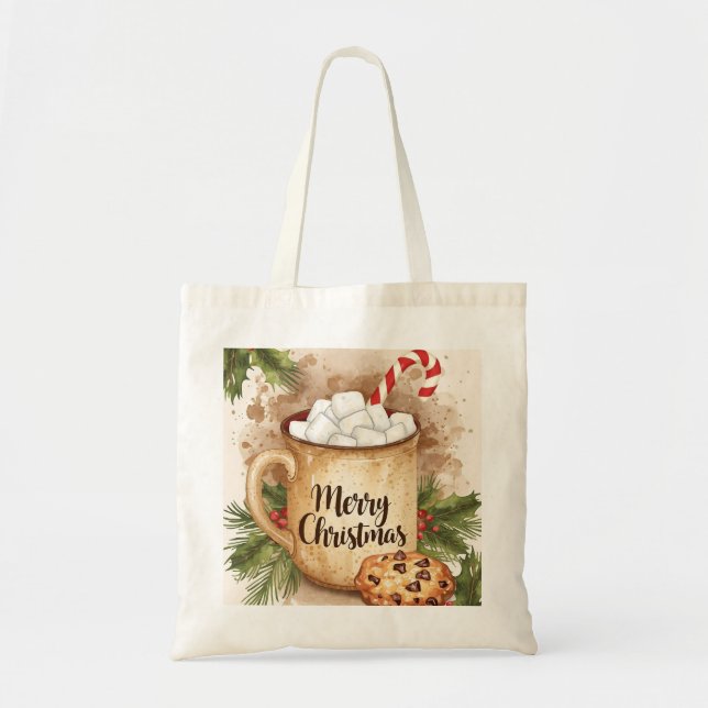 Bolsa Tote Cozy cocoa merry Christmas holly cookie festive  (Frente)