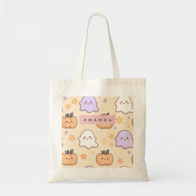 Bolsa Tote Cozy Fall Halloween Ghost Pumpkin Personalizado (Frente)