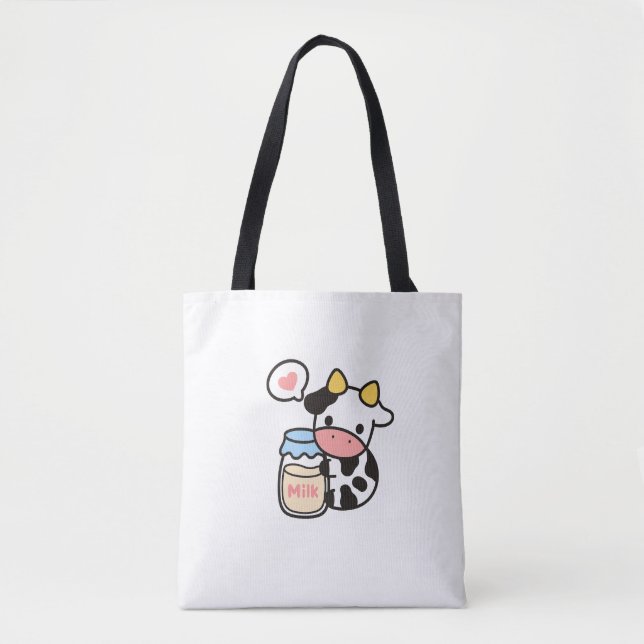 Bolsa Tote Cozy Kawaii - Vaca e Jar Leite (Frente)