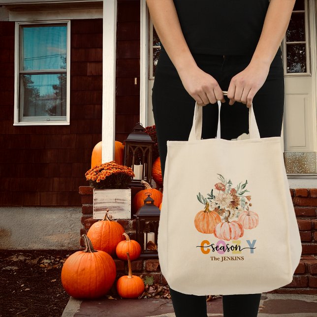 Bolsa Tote Cozy Season Harvest Blooms Personalize Name (Criador carregado)