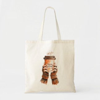 Bolsa Tote Cozy Watercolor Girl Mãos Segurando Café