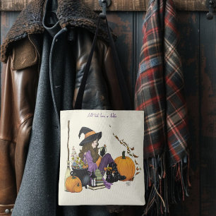 Bolsa Tote Cozy Witch Vibes Halloween Pumpkins Purple