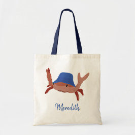 Bolsa Tote Crab in a Beach Hat Red, White & Blue Personalized