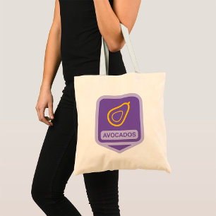 Bolsa Tote Crachá de abacate minimalista em roxo e Dourado