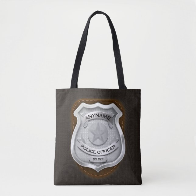 Bolsa Tote Crachá de NOME DO Policial Personalizado Xerife (Frente)