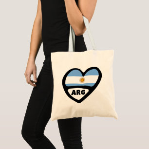 Bolsa Tote Crachá de pino de coração com o código do país Arg