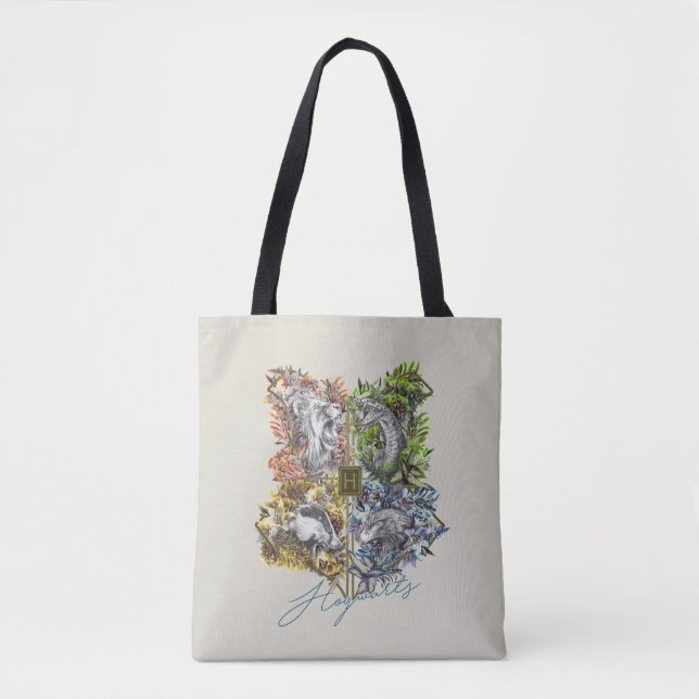 Bolsa Tote Crachá HOGWARTS™ - Gráfico Floral (Frente)