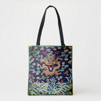 Bolsa Tote Crachá Quadrado do Dragão Imperial Chinês Mandarin