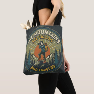 Bolsa Tote Crachá Vintage de Caminhada As Montanhas Estão Cha