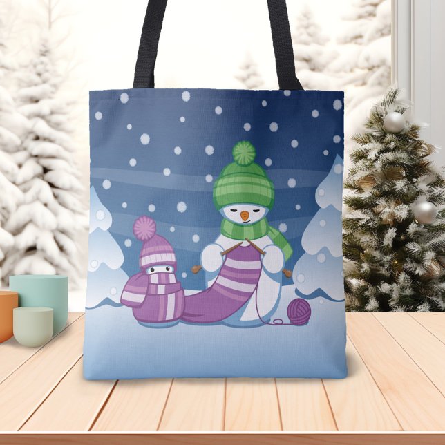 Bolsa Tote Crafty Snowman a tricotar Scarf (Criador carregado)