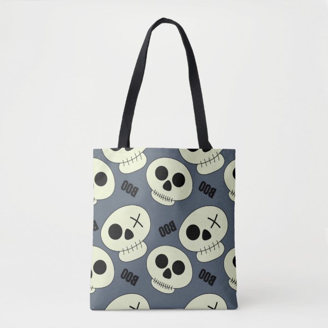 Bolsa Tote Crânio bonito de Halloween com dois filhos sem cos (Frente)