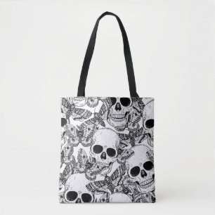 Bolsa Tote Crânio, borboletas: padrão de colheita desenhado à