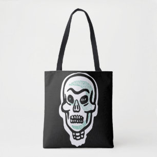 Bolsa Tote Crânio Clássico de Halloween   Realces verdes
