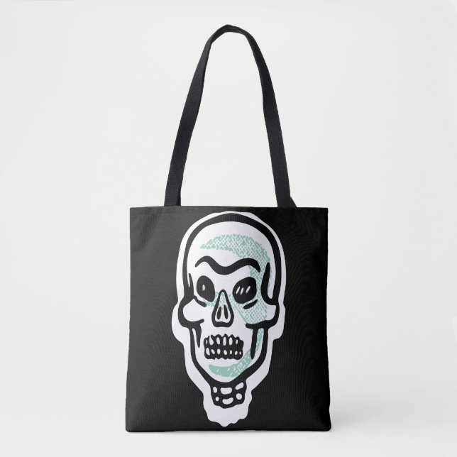Bolsa Tote Crânio Clássico de Halloween | Realces verdes (Frente)