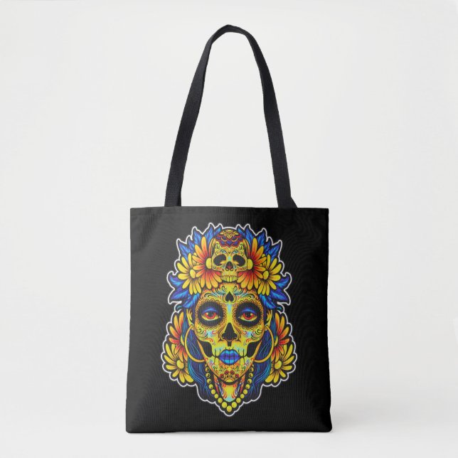 Bolsa Tote Crânio de Açúcar Artístico Design (Frente)