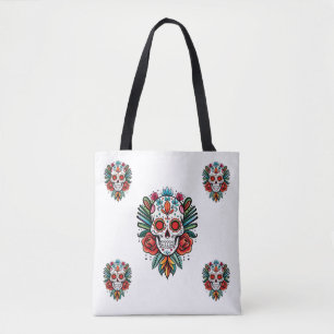 Bolsa Tote Cranio de Açúcar Colorido Cinco De Mayo em Aquarel