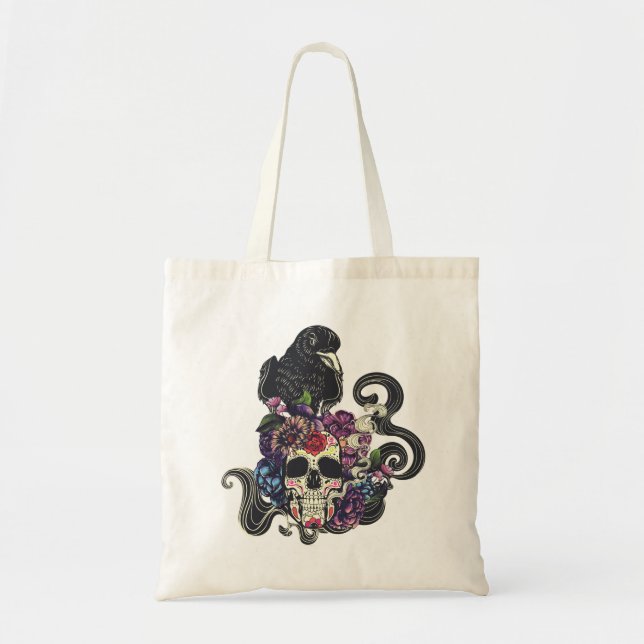 Bolsa Tote Crânio de açúcar com corvo (Frente)