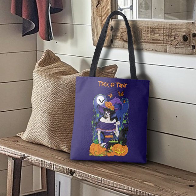 Bolsa Tote Crânio de Açúcar de Bruxas do Halloween (Criador carregado)