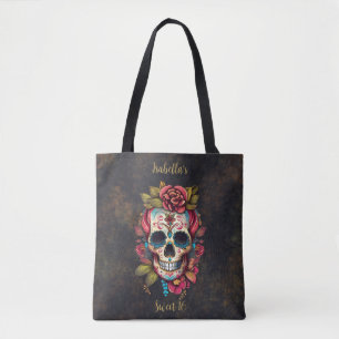 Bolsa Tote Crânio De Açúcar Floral Doce 16 Aniversário