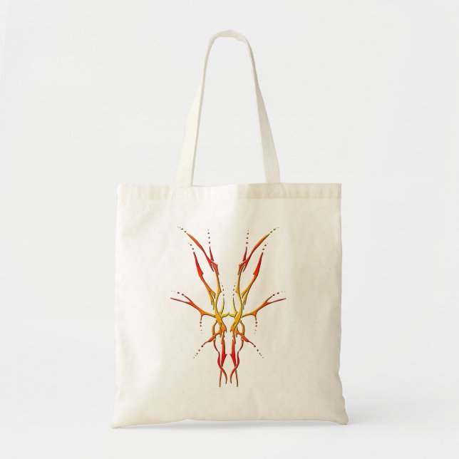 Bolsa Tote Crânio de Cervo Tribal Chama Desenho de Caça (Frente)