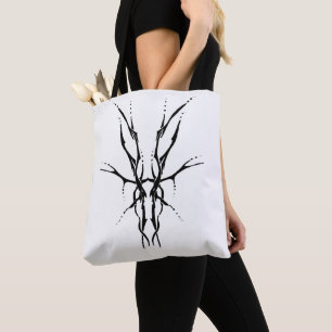 Bolsa Tote Crânio de Cervo Tribal Preto Desenho de Caça