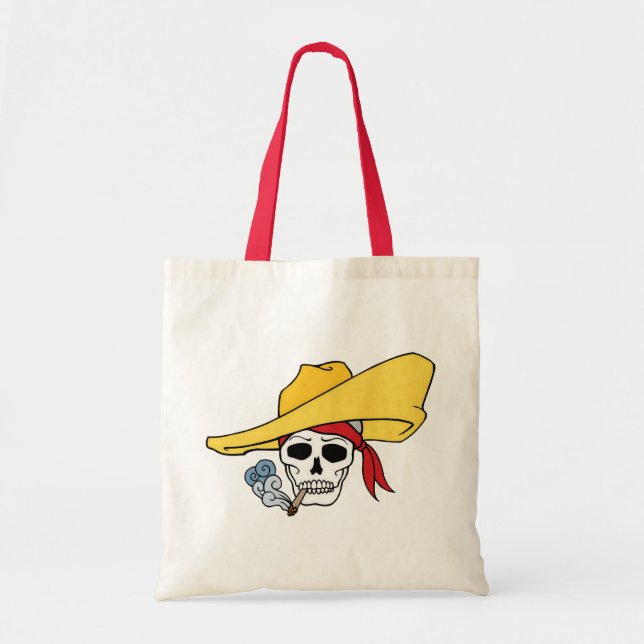 Bolsa Tote Crânio de Fumar Halloween com Cartoon Bandana (Frente)