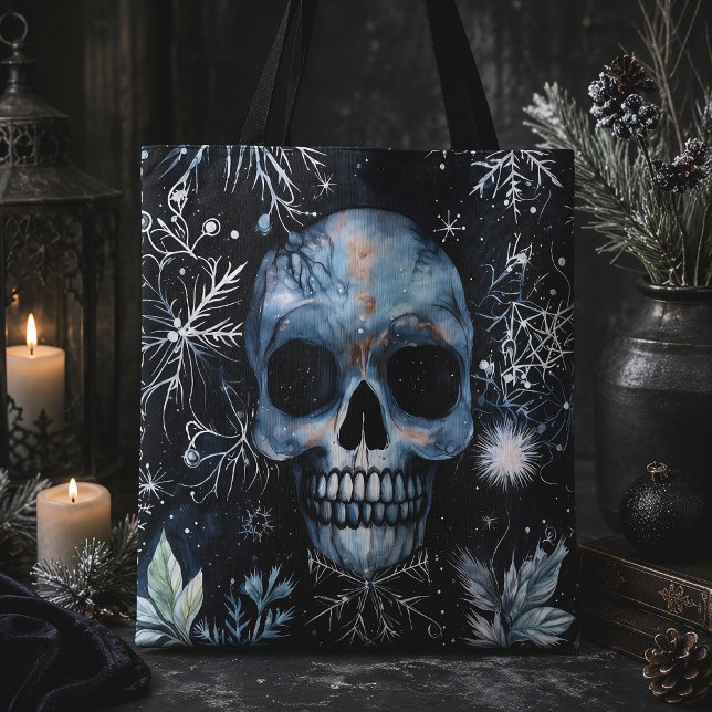 Bolsa Tote Crânio de Natal Botânico de Inverno Gótico (Criador carregado)