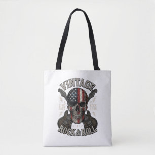Bolsa Tote Crânio de Rock Antigo Bandeira Americana Guitarra