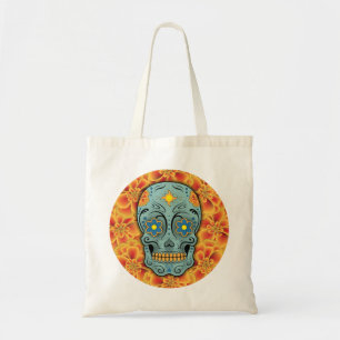 Bolsa Tote Crânio do açúcar (Dia dos Mortos) (Azul)