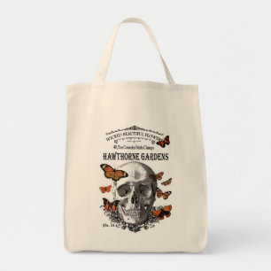Bolsa Tote crânio e borboletas do Halloween, uma vintagem mod