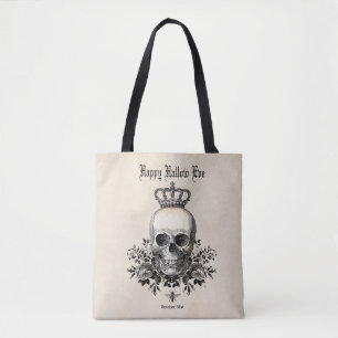 Bolsa Tote Crânio e coroa do Dia das Bruxas Moderno Vintage
