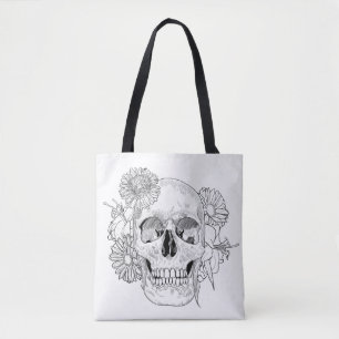 Bolsa Tote Crânio e flores inspirados 2