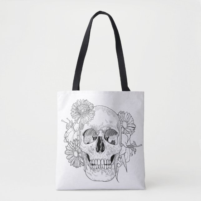 Bolsa Tote Crânio e flores inspirados 2 (Frente)
