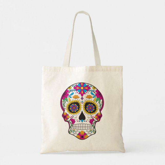 Bolsa Tote Crânio floral legal e colorido (Verso)