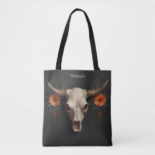 Bolsa Tote Crânio Floral Minimalista De Boho Chic Watercolor
