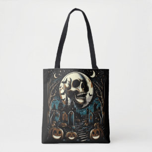 Bolsa Tote Crânio Gigante Cemitério Lunar Abóbora Assustadora