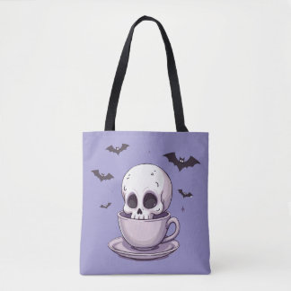 Bolsa Tote Crânio Pastel Goth em Xícara de Chá