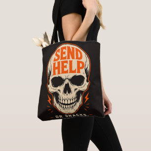 Bolsa Tote Crânio Retro Divertido Mande Ajuda Ou Lanches
