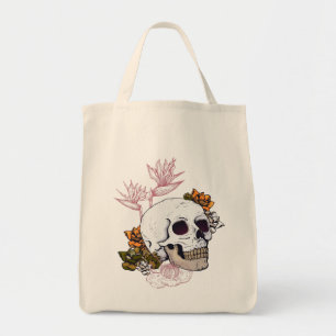 Bolsa Tote Crânio sombrio e flores