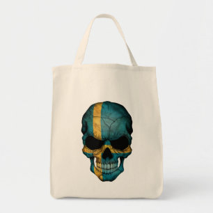 Bolsa Tote Crânio sueco da bandeira no preto