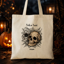 Bolsa Tote Crânio Teia de Aranha Doce ou Travessura Nome Pers