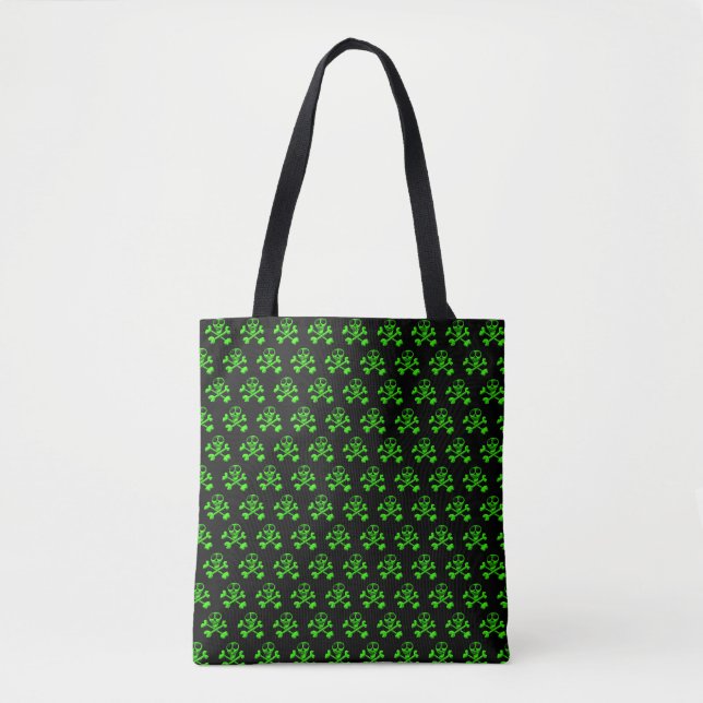Bolsa Tote crânio verde neon (Frente)
