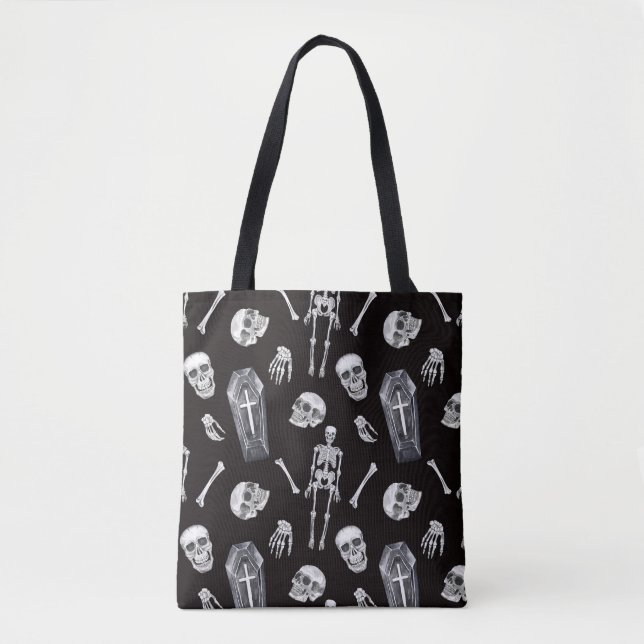 Bolsa Tote Crânios Assustadores: Padrão de Aquarela do Hallow (Frente)