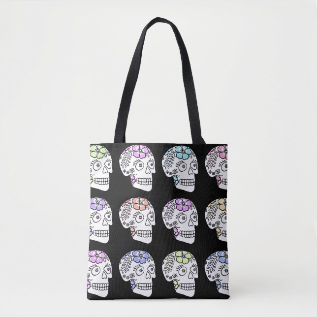 Bolsa Tote Crânios De Açúcar Com Flores (Frente)