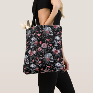 Bolsa Tote Crânios de Bruxaria Gótica com Rosas