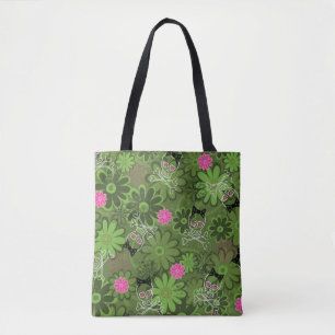 Bolsa Tote Crânios femininos do punk no fundo de Camo da flor