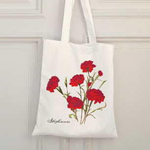 Bolsa Tote Cravo Vermelho Floral Elegante Personalizável