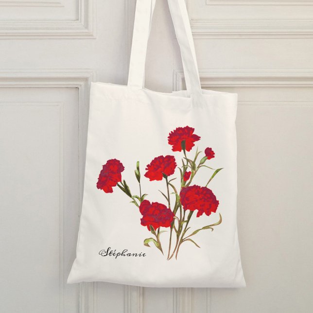 Bolsa Tote Cravo Vermelho Floral Elegante Personalizável (Criador carregado)