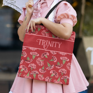 Bolsa Tote Cravos Rosa bonito no Vermelho Personalizado