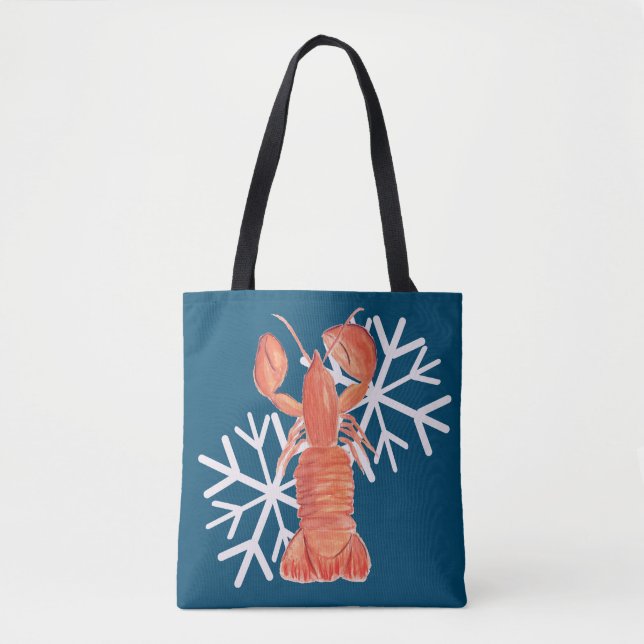 Bolsa Tote Crawfish Crustacean Watercolor Floco de Neve (Frente)